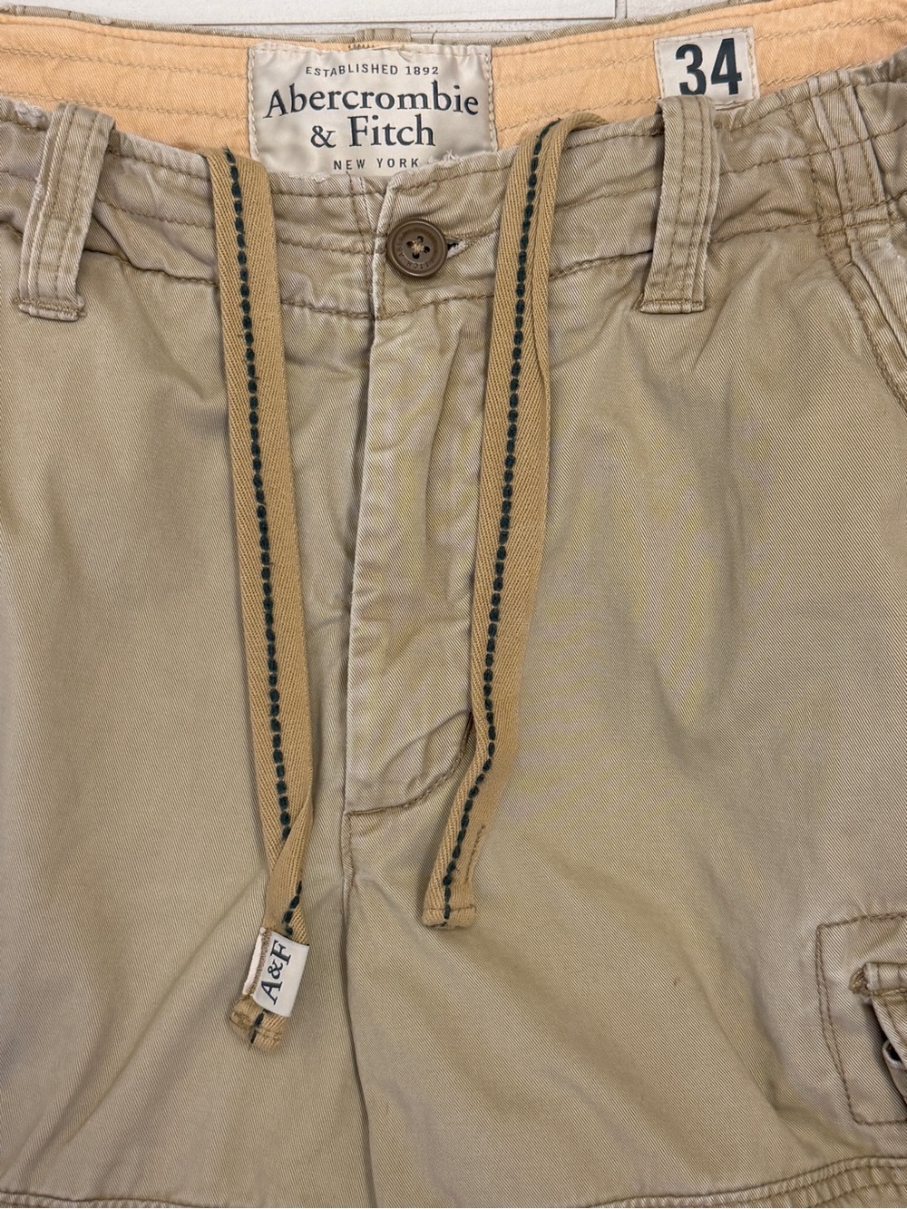 Vtg Abercrombie & Fitch Heavyweight Cargo Shorts Men 34 Tan Gorpcore Y2K Thick - Picture 9 of 12
